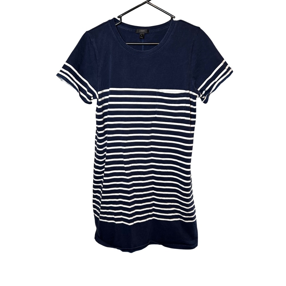 J.Crew T-Shirt Dress Womens Medium Navy Blue White Striped Short Sleeve Cotton